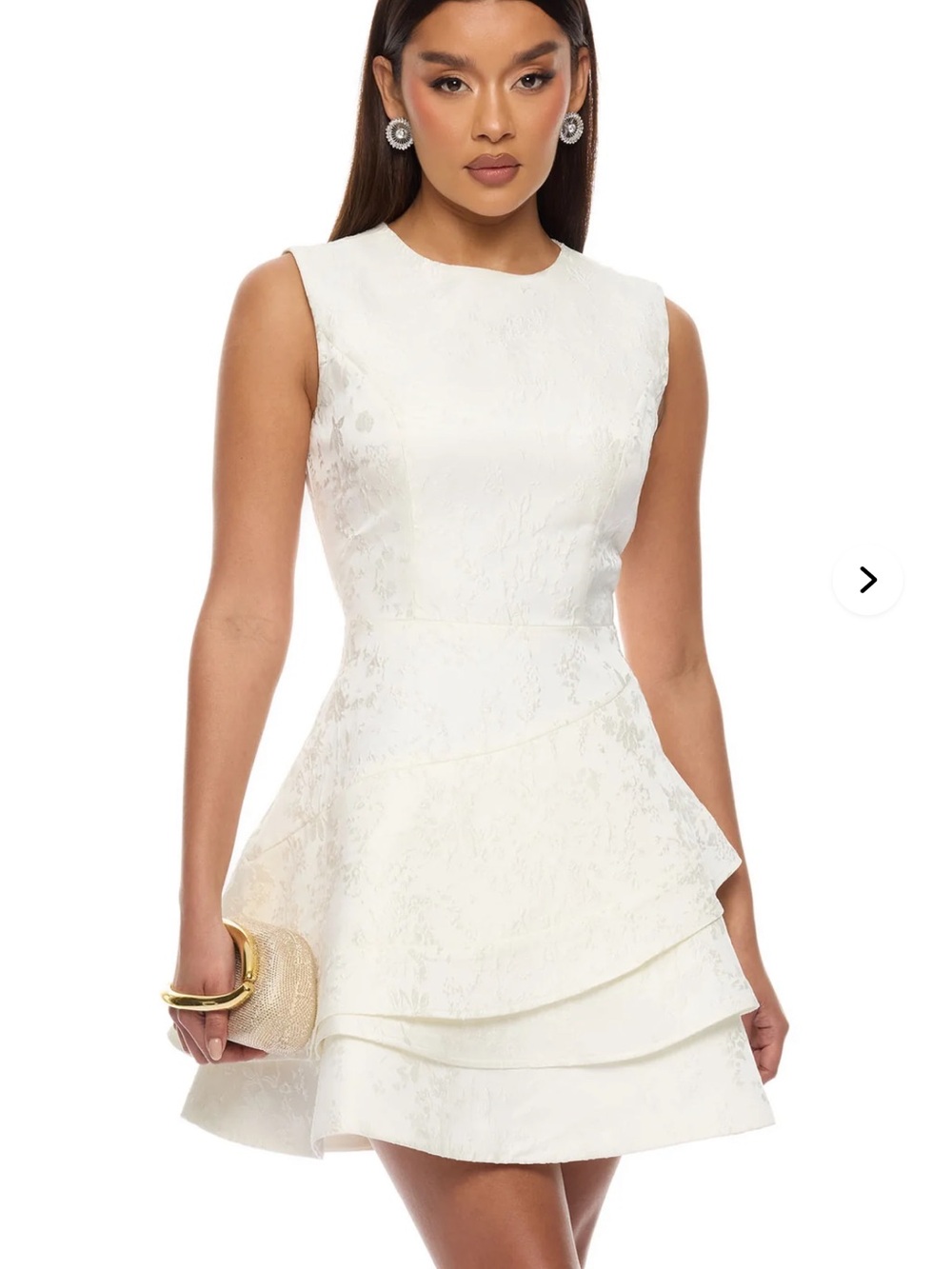 Sleeveless White Tiered Jacquard Mini Dress